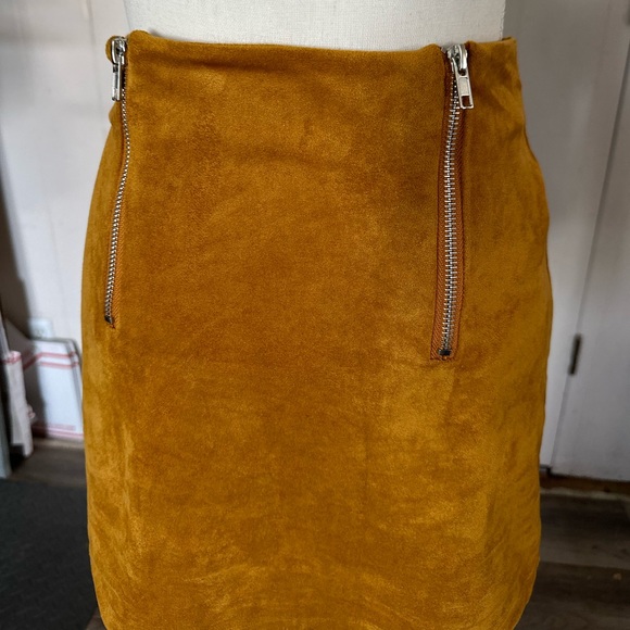 Forever 21 Mustard Yellow Gold High Waisted Double Zipper Stretch Small Skirt - Picture 2 of 7